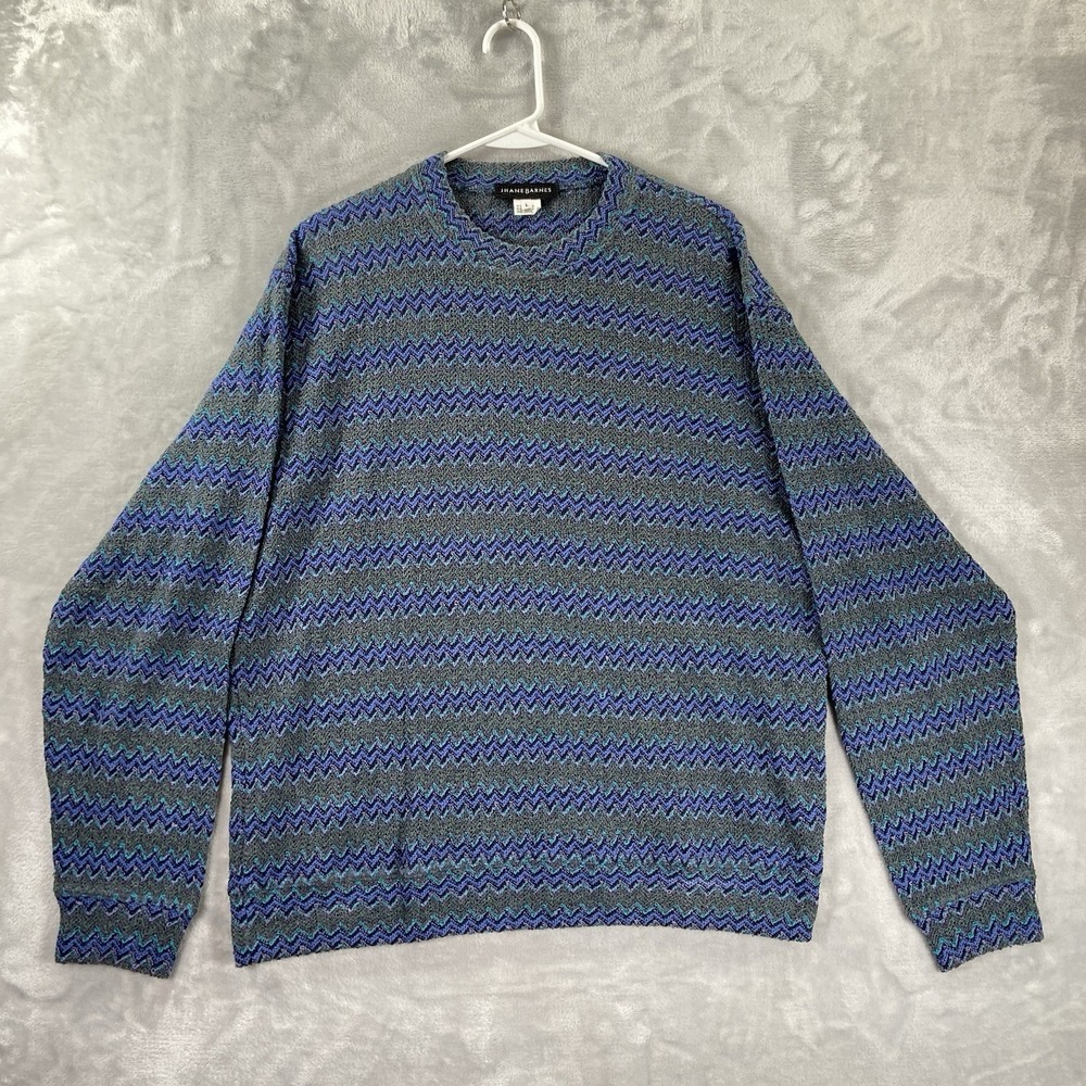 Jhane Barnes Sweater mens Large Crew Neck Pullover Geometric Abstract Print Knit